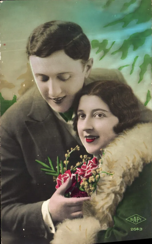 Liebendes Paar — Mann, der Blumen einer Frau schenkt — SAPI 2643 - Vorderseite
