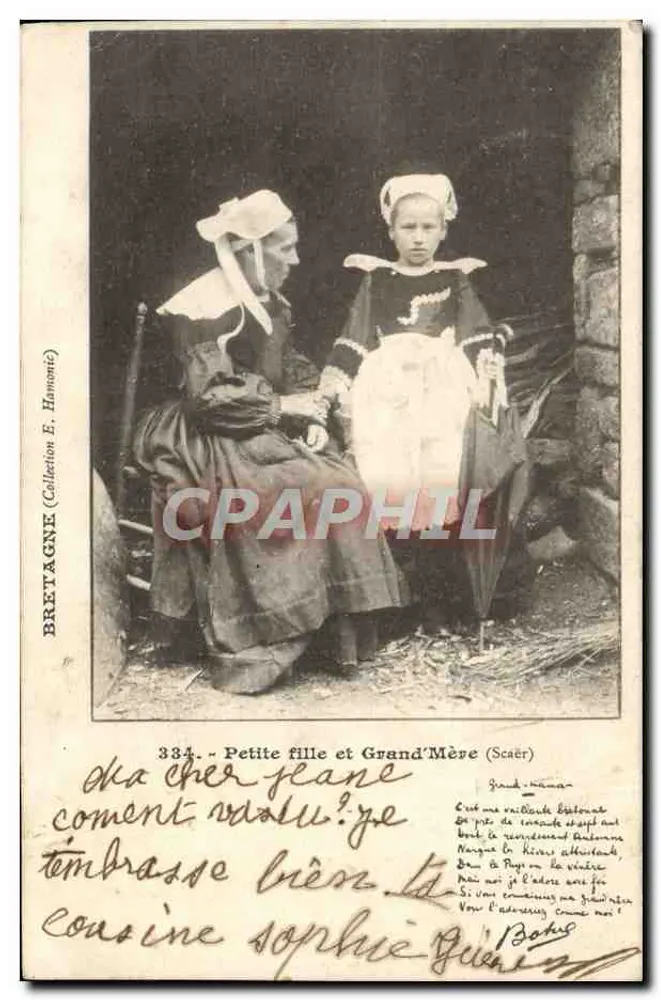 Kleine Mädchen und Großmutter (Scaër) — Bretagne — Sammlung E. Hamonte, n° 334 - Vorderseite