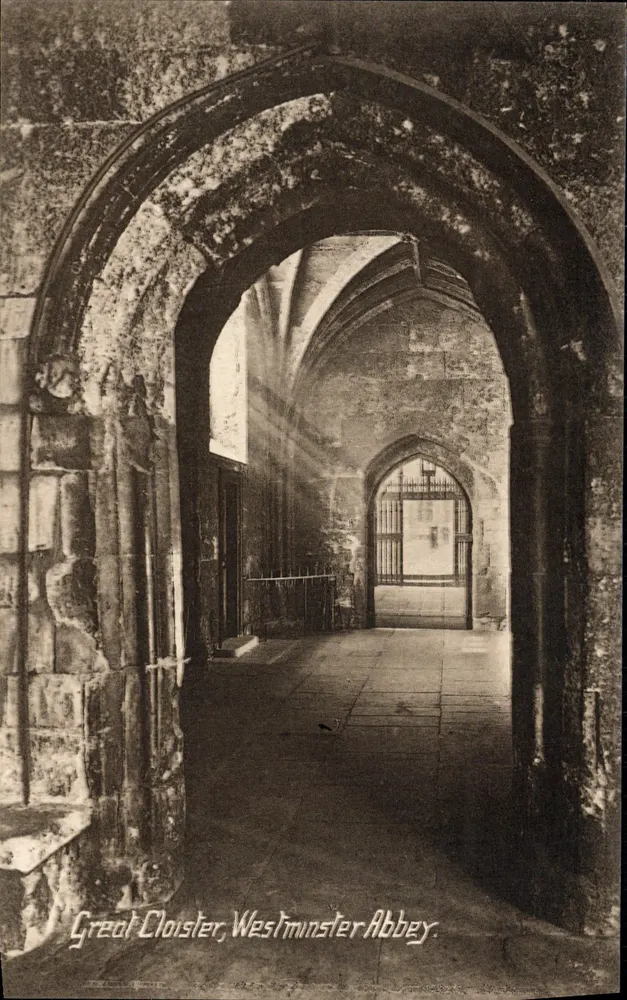 Großer Cloister, Westminster Abbey — Perspektivansicht gotischer Bögen — Valentine's Series - Vorderseite