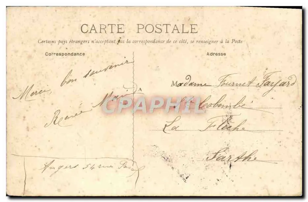 Lembrança de Angers — F. Du Vivier, Angers — Depositado - Verso