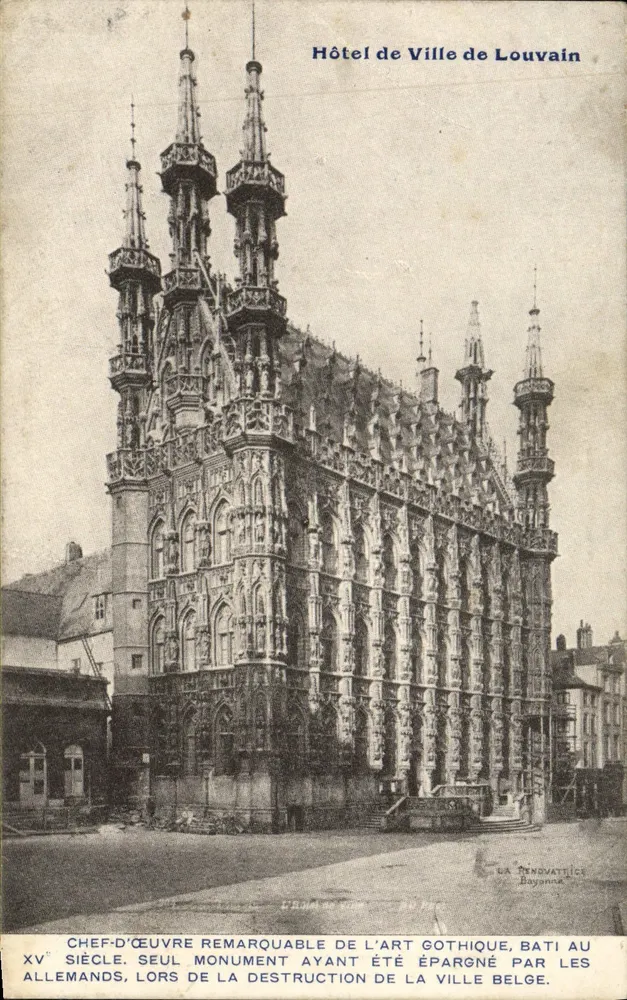 Hôtel de Ville de Louvain — obra-prima gótica do século XV poupada pelos alemães — editor La Rénovatrice, Bayonne - Frente
