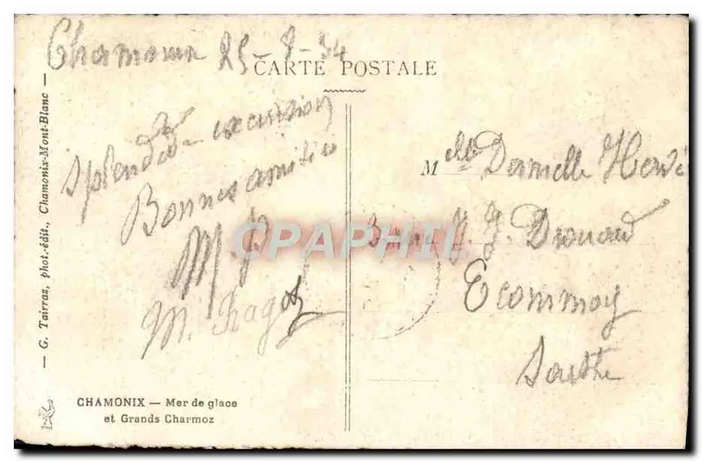 Chamonix — Mer de glace e Grands Charmoz — G. Tarras, fot.édit. - Verso