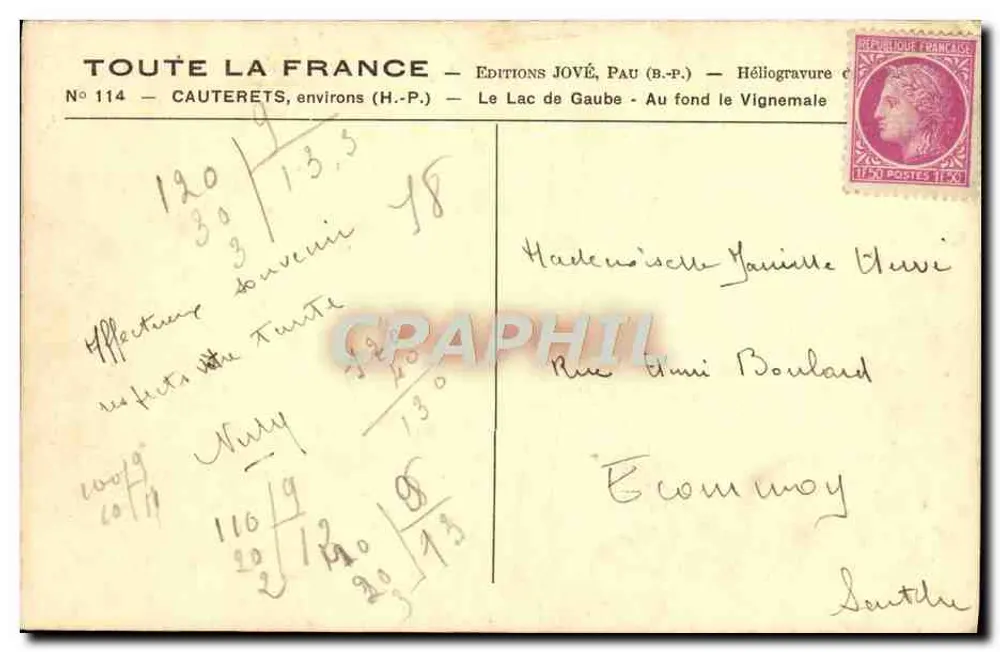 See Gaube — Im Hintergrund der Vignemale — Éditions JOVÉ, Pau (B.P.) — Nr. 114 - Rückseite