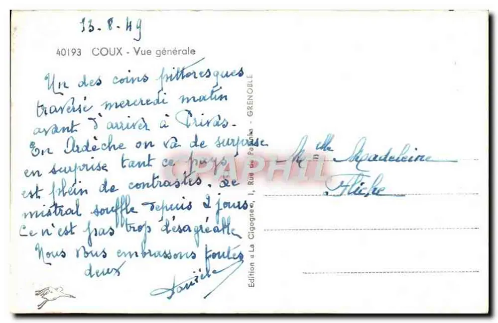 Coux - Vista geral — Edição « A Coruja », Grenoble, n° 40193 - Verso