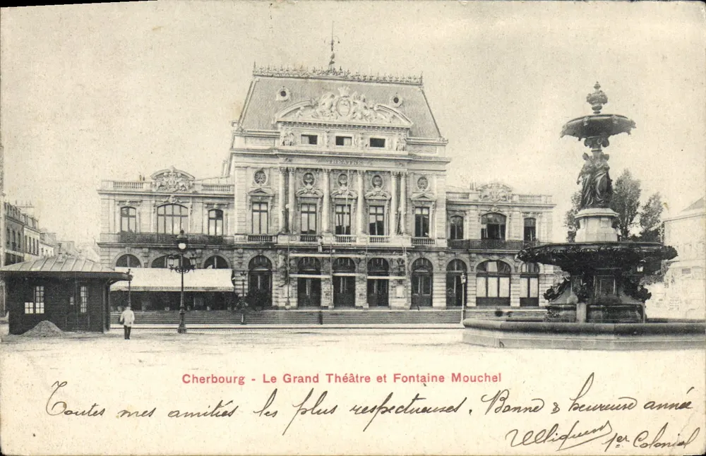 Cherbourg - Das Grand Theatre und Fontaine Mouchel — Verlag Colonial, Seriennummer nicht sichtbar - Vorderseite