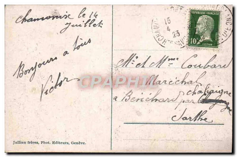 Chamonix - Glacier des Bossons und Aiguille du Midi — J.J. 8858, Verlag Jullien frères, Genf - Rückseite
