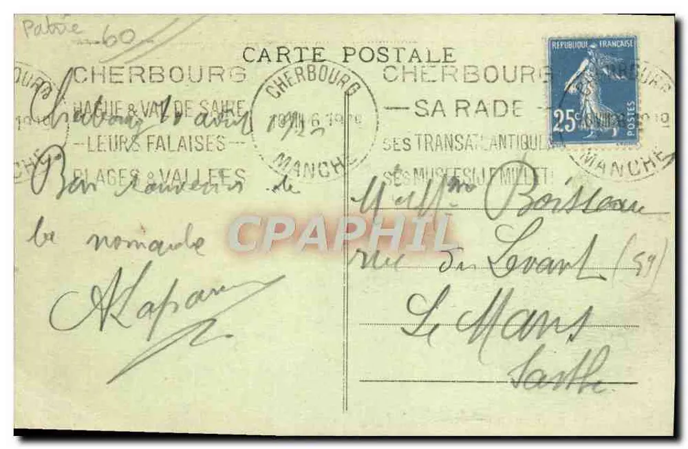Cherbourg — Der Panzerkreuzer "Patrie" während eines Sturms — Sammlung A. B. Cherbourg - Rückseite