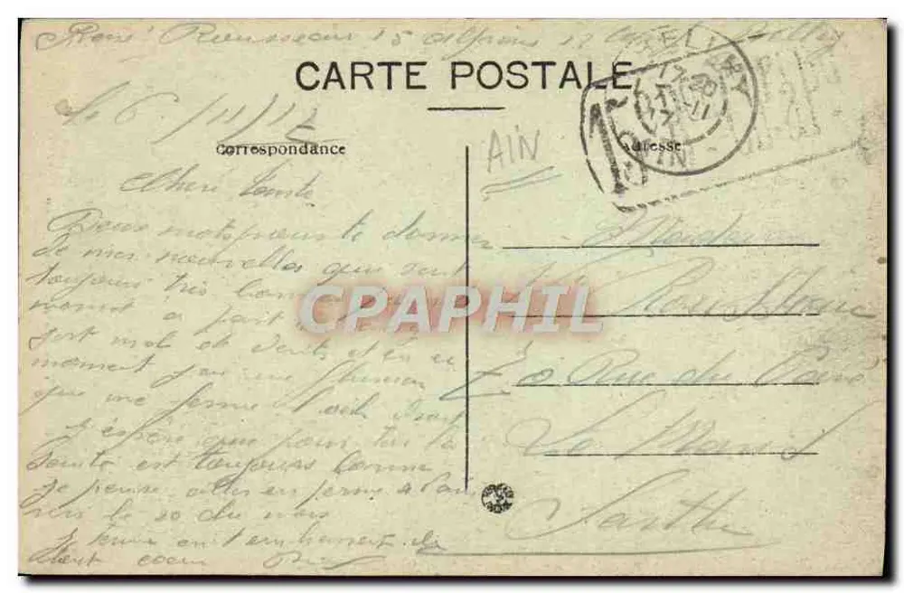 Belley — Estátua de Lamartine — Bernard, fot.-edit. Belley - Verso