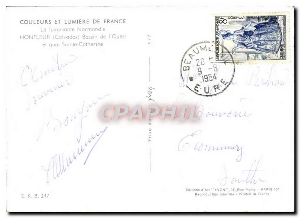 Honfleur — Bassin de l'Ouest et quai Sainte-Catherine — Éditions d'Art 'YVON' - Verso