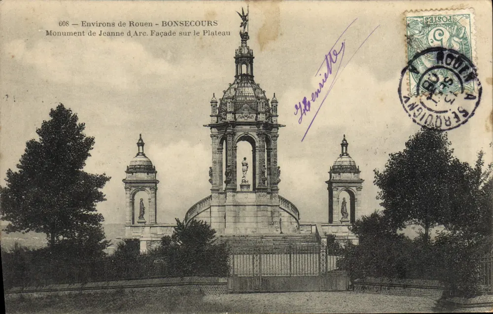 Denkmal Jeanne d'Arc in Bonsecours — Umgebung von Rouen — anonymer Verlag, Nr. 608 - Vorderseite