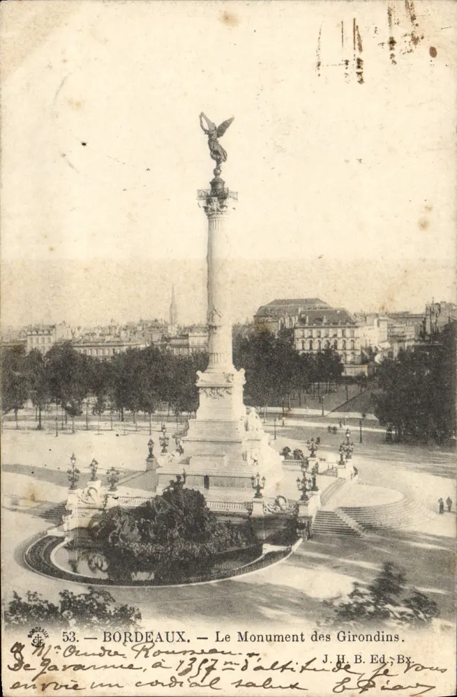 Bordeaux — O Monumento dos Girondinos — J.H.B. Ed. Bx - Frente
