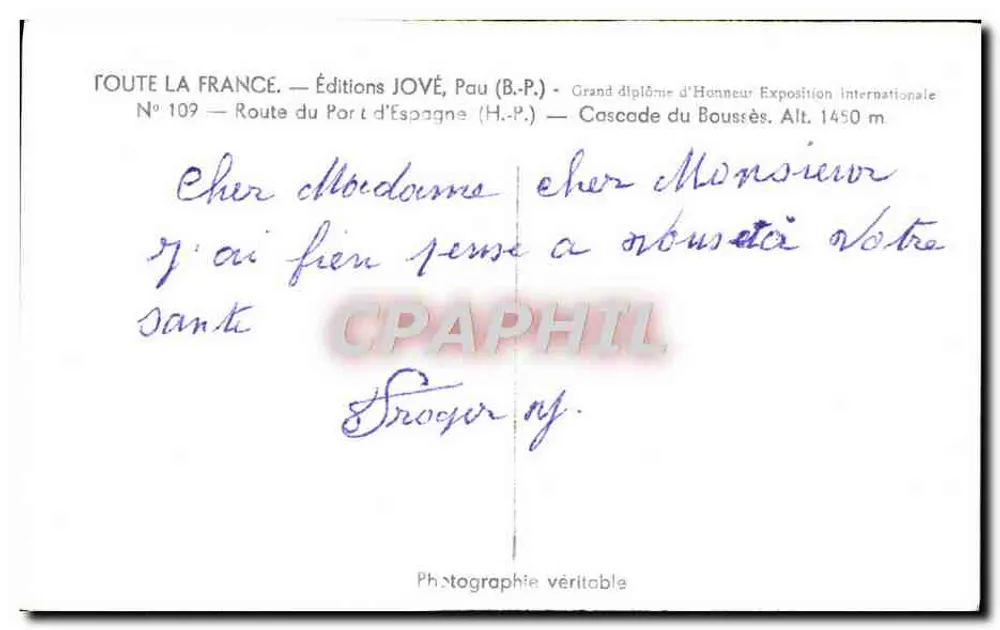 Cachoeira do Boussès — Edições JOVÉ, Pau (B.P.) — N°109 - Verso