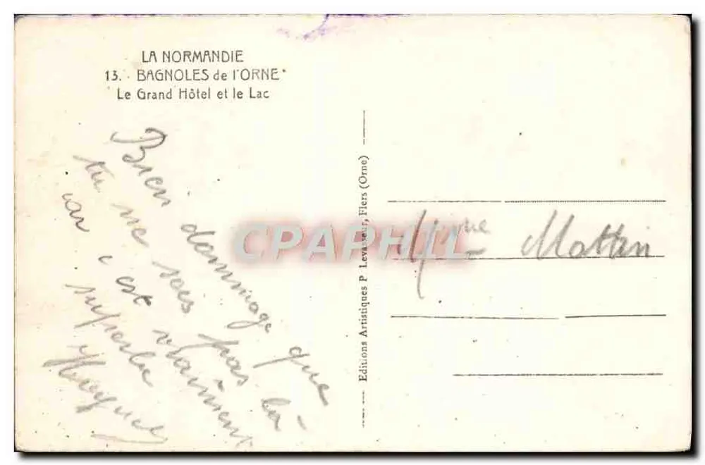 Das Grand Hotel und der See — Bagnolles-de-l'Orne — Verlag P. Lemaire, Fiers (Orne) - Rückseite