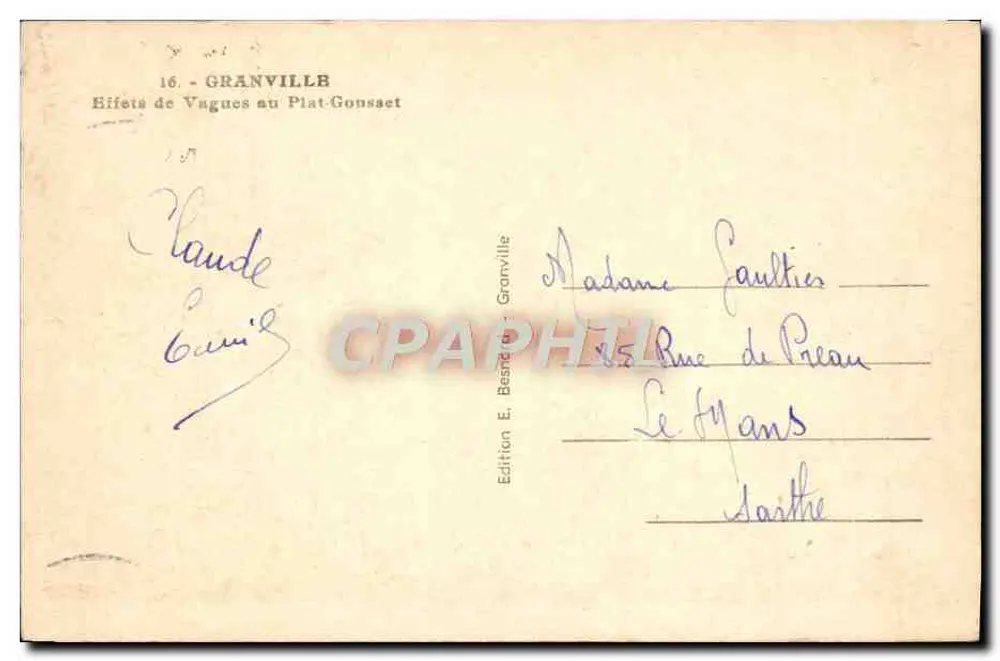 Granville — Effetti di onde al Plat-Gonsset — Edizione E. Besnille, Granville - Verso