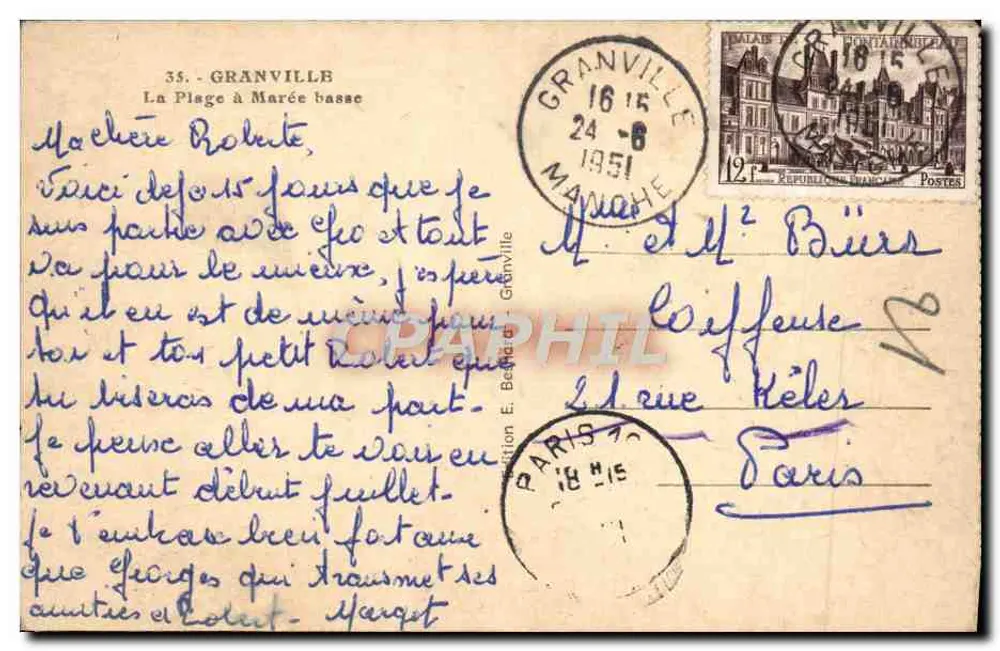 Granville — A Praia com Maré Baixa — Editor E. Béthune, n°35 - Verso