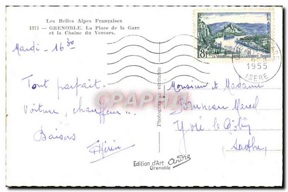 Grenoble — Platz der Station und Kette des Vercors — Édition d'Art Grenoble, Nr. 1971 - Rückseite