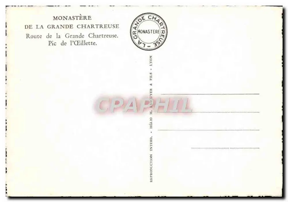 Pic de l'Éillette — Ansicht vom Kloster der Grande Chartreuse — Verlag Hélio M. Lévyer & Fils - Rückseite