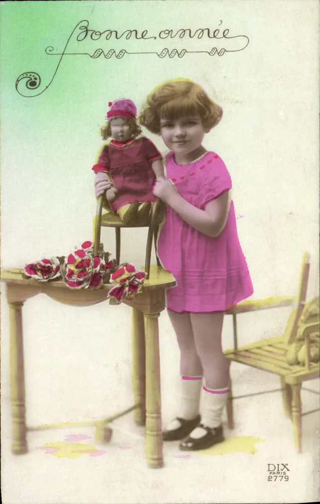 Mädchen mit Puppe — Frohes Neues Jahr — Dix Paris 2779 - Vorderseite
