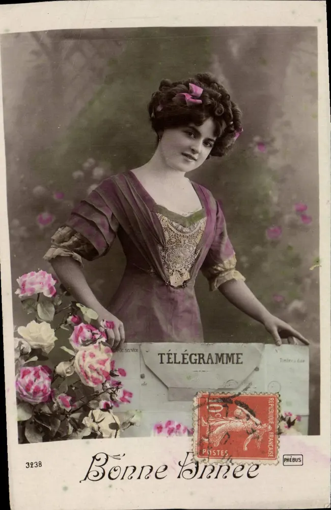 Frau in einem violetten Kleid — Rosen und Telegramm — Phébus n°3238 - Vorderseite