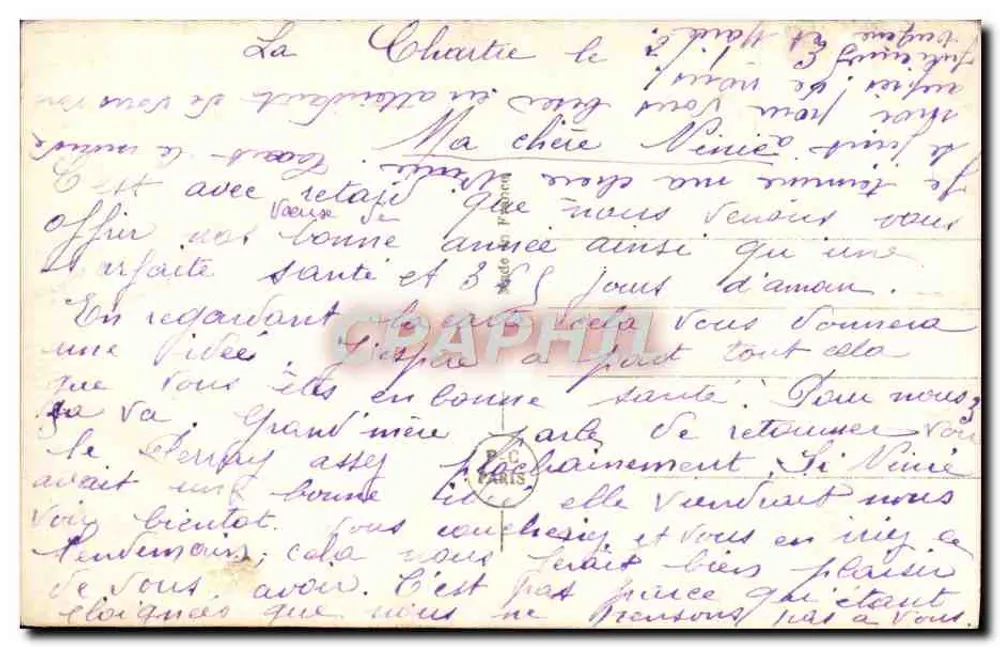 Liebendes Paar — Telegrammkarte — PC Paris 3907 - Rückseite