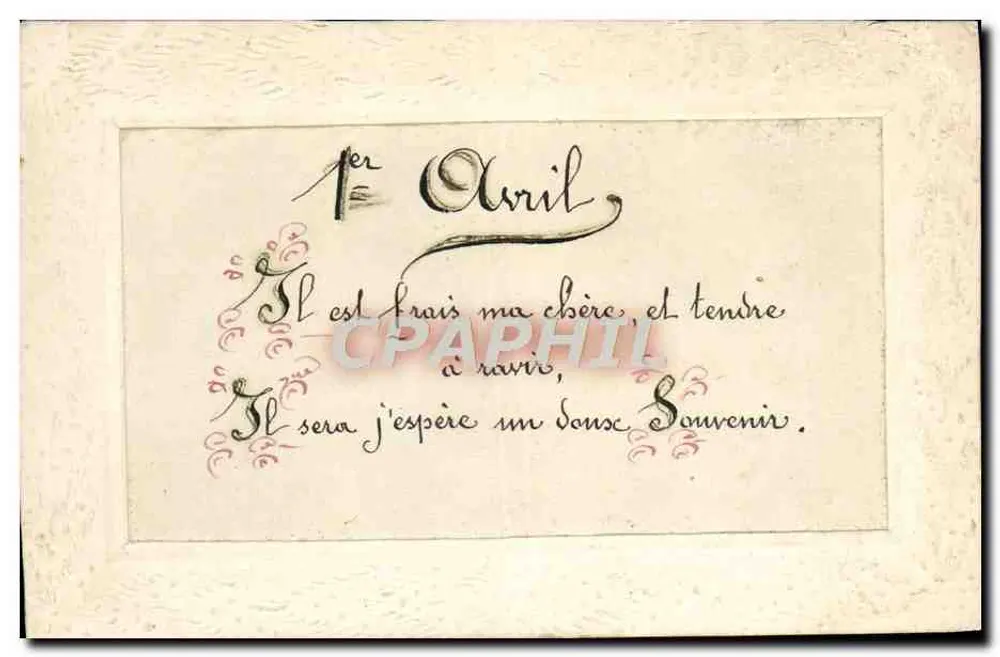 Tarjeta postal de Abril — texto manuscrito — Maternelle Fernande Marty - Anverso