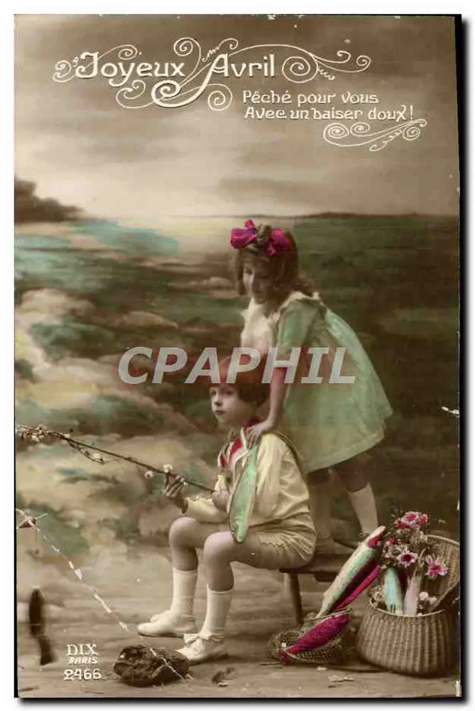 Deux enfants pêchant — scène de rivage — éditeur DIX PARIS n°2466 - Vorderseite