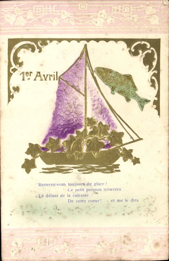 1. April — Fisch auf Schleier — Humoristische Karteikarte - Vorderseite