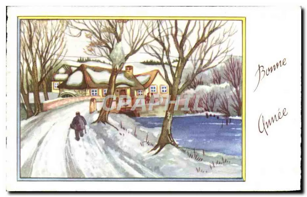 Winterlandschaft — verschneiter Dorf mit Weg und See — Verlag nicht sichtbar, Serie N° 456 - Vorderseite