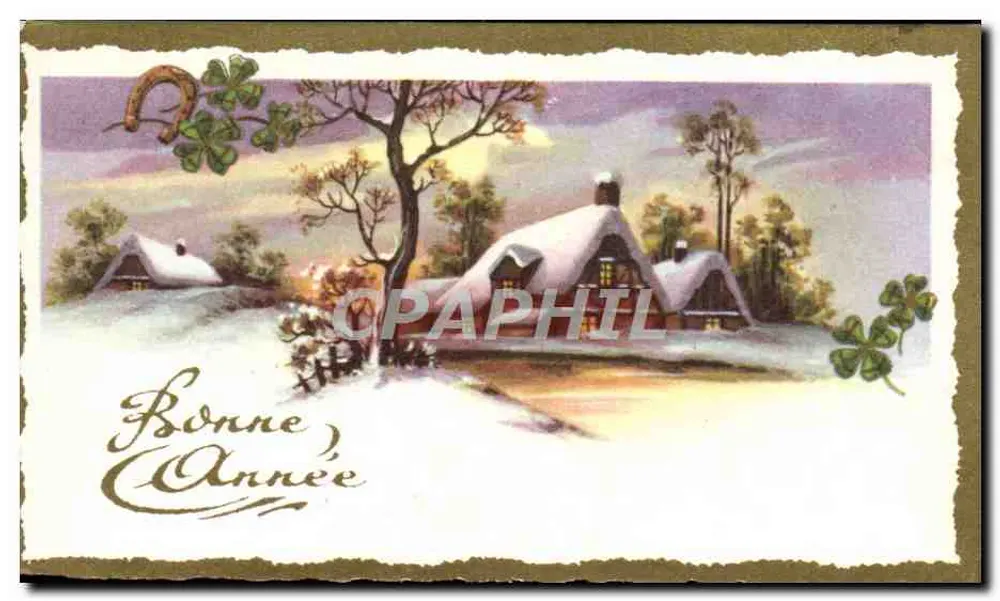 Winterlandschaft mit Chalets — 'Gutes Neues Jahr' — M.D. PARIS, Serie Nr. 203 - Vorderseite