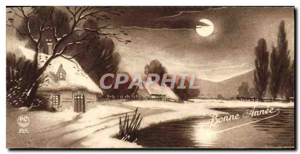 Winterlandschaft unter dem Mond — Frohe Neujahr — PC Paris 85 - Vorderseite