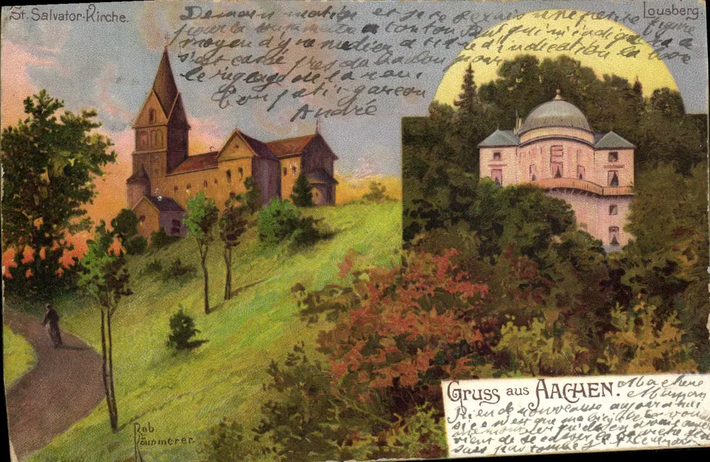 St. Salvator-Rirche — vista da igreja e do castelo de Lousberg — Rab Reiminter - Frente