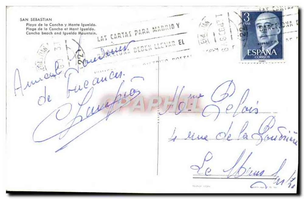 Praia da Concha e Monte Igueldo — San Sebastián — editor desconhecido - Verso