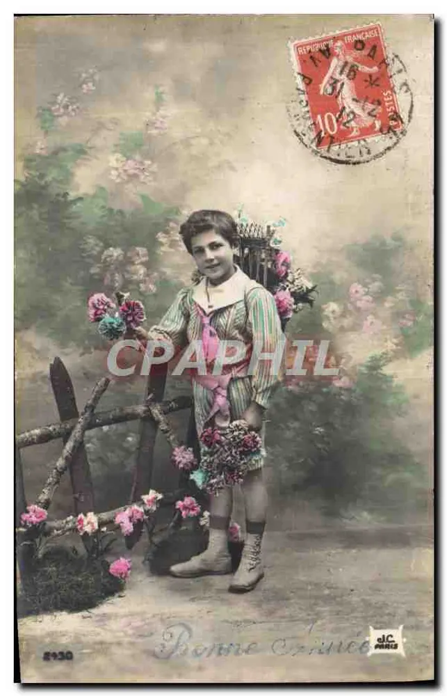 Menina com buquê de flores — cena de jardim — editor ALC Paris, n° 2930 - Frente