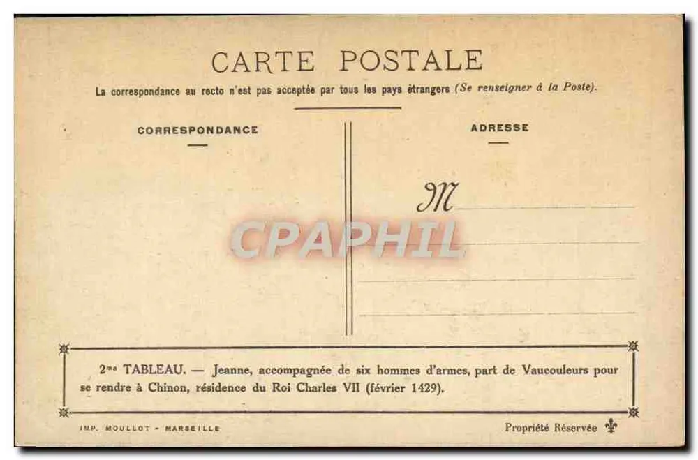 Jeanne d'Arc vergezeld door zes ridders — Vaucouleurs naar Chinon — Imp. Moullot, Marseille - Achterkant
