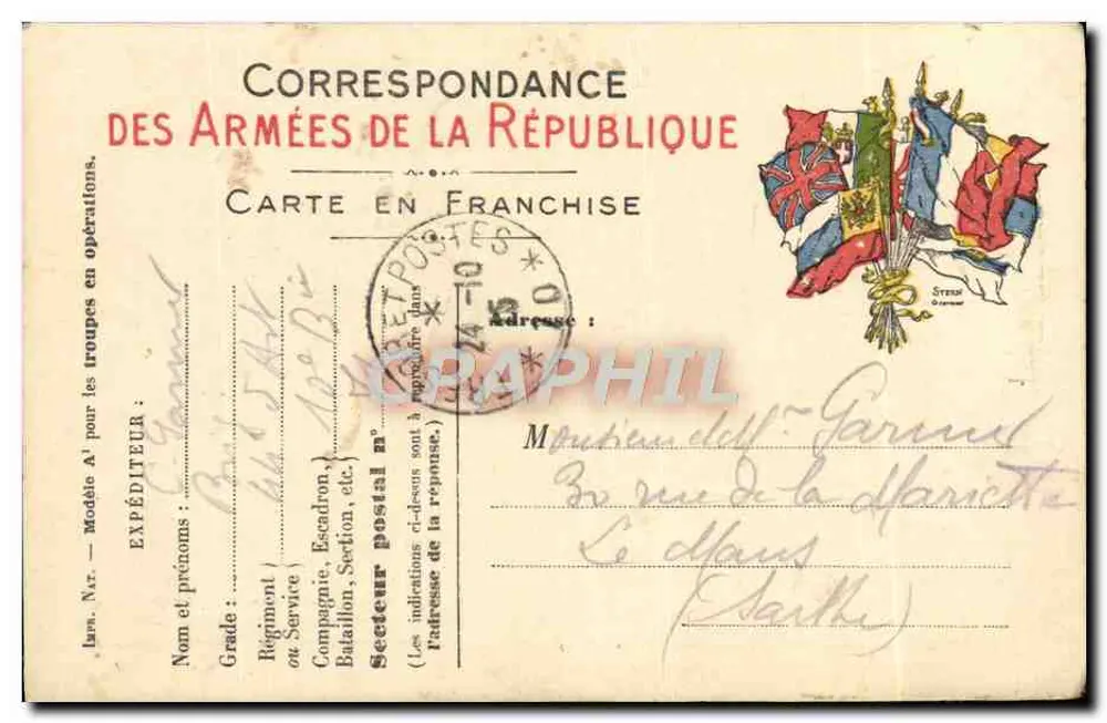 Corrispondenza delle Armate della Repubblica — Carta in franchigia — Editore: Carta Postale della Repubblica - Recto