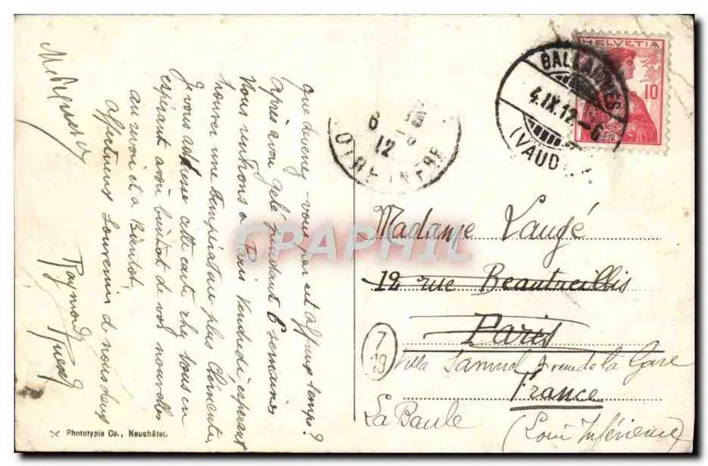 Caida del Orbe en Day cerca de Vallorbe — Phototypie Co. Neuchâtel, n°3805 - Reverso