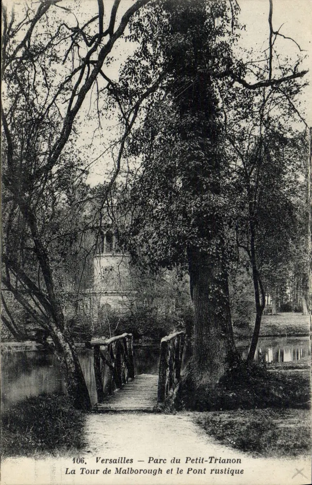 Versailles — Parc du Petit-Trianon — La Tour de Malborough und der rustikale Brücke — n° 106 - Vorderseite