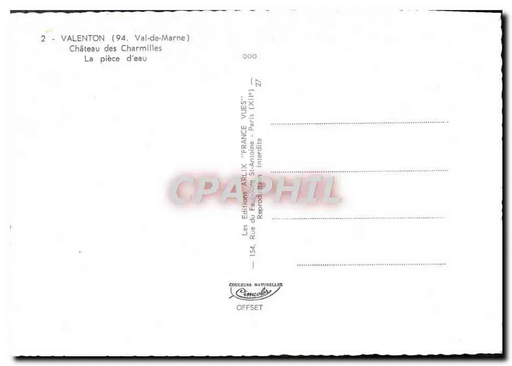 Valenton (94, Val-de-Marne) — Castelo das Charmilles, A peça d'água — Edições 'France Vues' - Verso