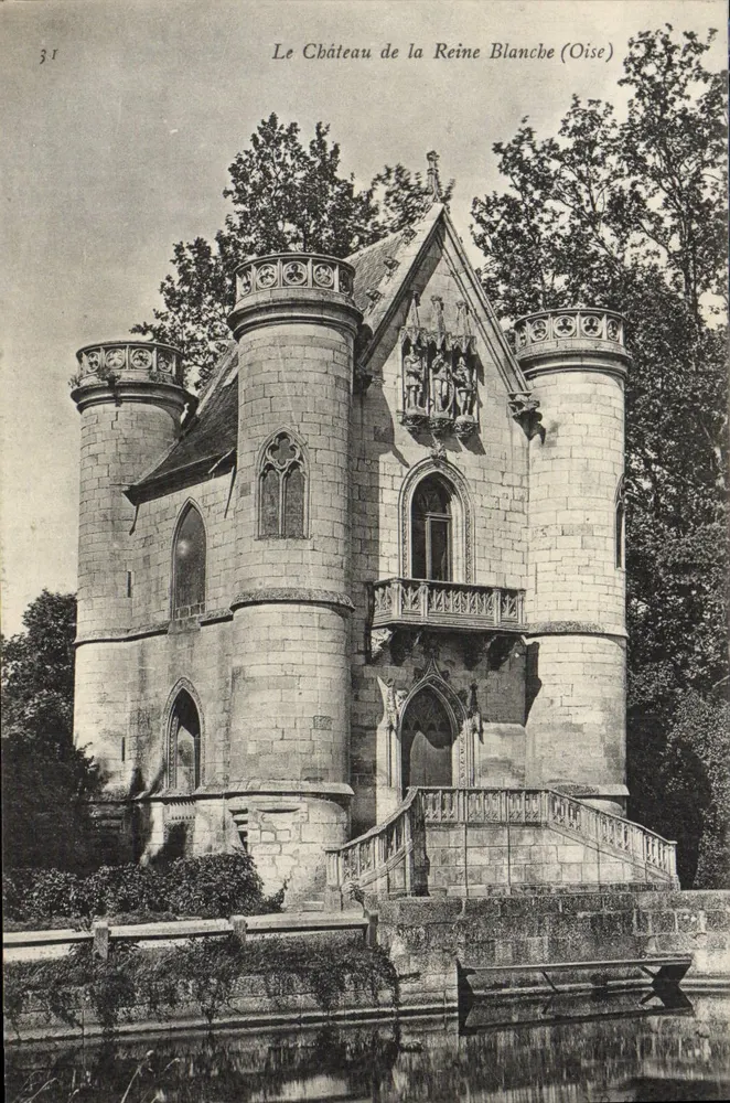 O Castelo da Rainha Branca (Oise) — vista do castelo gótico com torres e balcão — editor não visível, n° de série 31 - Frente