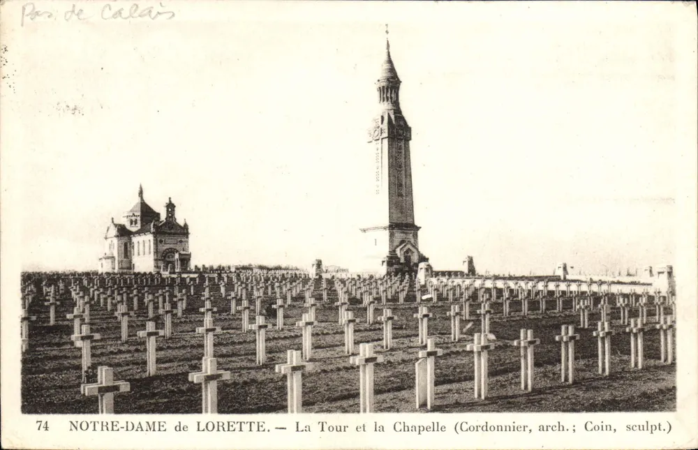 Notre-Dame de Lorette — Die Turm und die Kapelle (Cordonnier, arch.; Coin, sculpt.) - Vorderseite