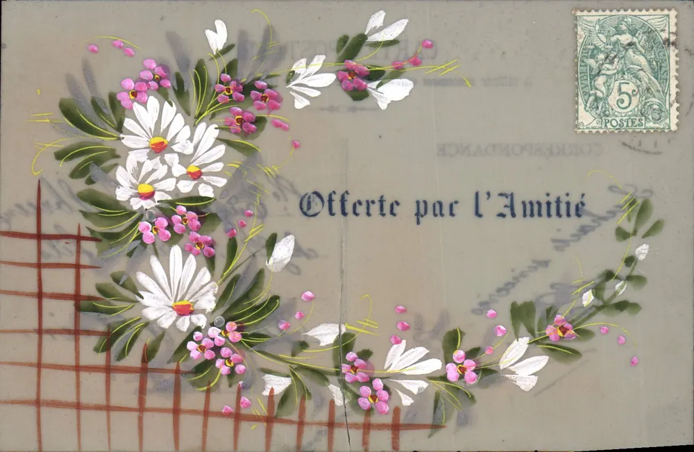 Bloemen — antieke ansichtkaart met decoratief ontwerp — onbekende uitgever, serie-nummer niet zichtbaar - Voorkant