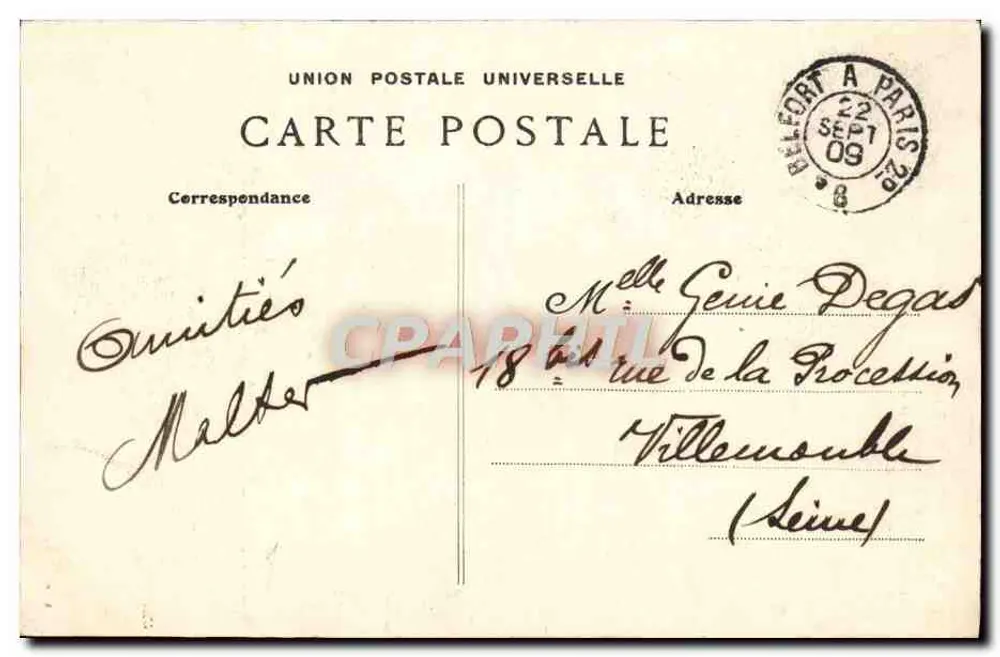 Belfort - O Leão — obra de Bartholdi — editor A. e H. (nº 2033) - Verso