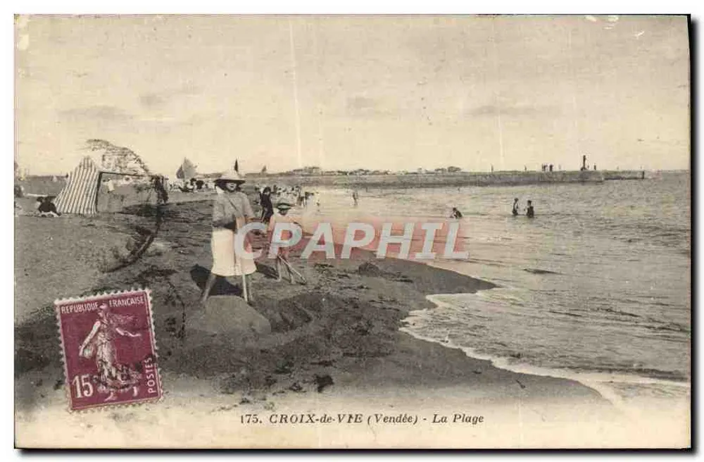 CROIX-de-VIE (Vendée) - A Praia — editor J. Nezau, Nantes, n°175 - Frente