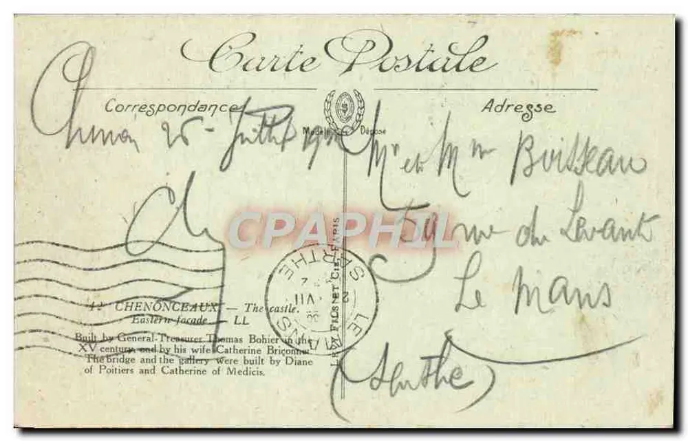 Chenonceaux — O Castelo — Fachaça Ocidental — LL. — Editor LL. - Verso