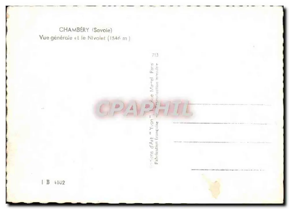 Chambéry (Savoie) — Vista geral e o Nivolet (1546 m) — Edições de Arte 'Yvon', Paris - Verso