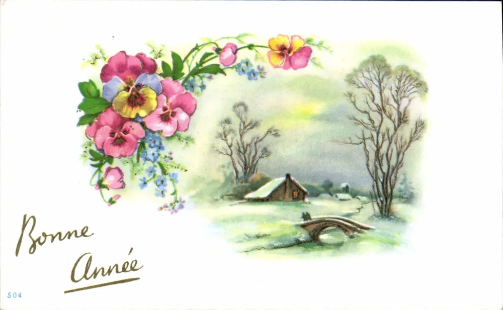 Winterlandschaft — bunte Blumen — Serie 504 - Vorderseite