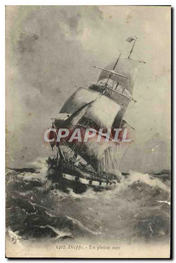 Dieppe - No mar aberto — gravura assinada por G. Fournel — n° 1407 - Frente