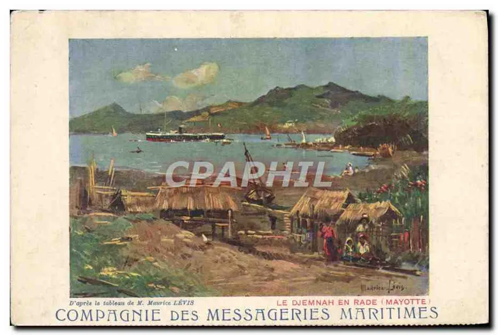 Le Djemnah im Hafen (Mayotte) — maritime Ansicht — Compagnie des Messageries Maritimes, nach dem Gemälde von M. Maurice Lévis - Vorderseite