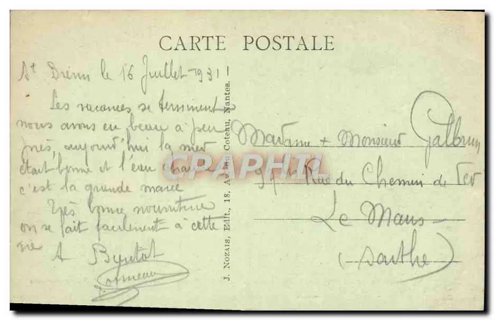 Saint-Brévin — Der Fährschiff von Mindin nach Saint-Nazire — 40 Autos und 500 Personen — J. Nozars, Verlag, 18, Avenue Coteau, Nantes - Rückseite