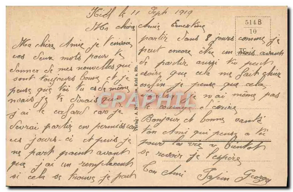 Kehl — Teil am Rheinhafen — Verlag A. Nöthling, Nr. 514B - Rückseite